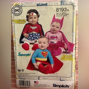 Simplicity 8193 Wonder Woman, Batgirl, Supergirl BABY COSTUMES Sz XXS-L Pattern